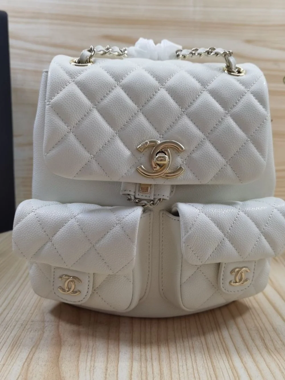 White Quilted Women’s Shoulder Bag with Gold Hardware